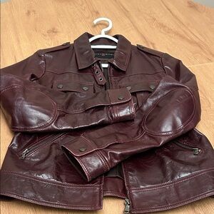 Women’s Leather Moto Jacket - Burgundy